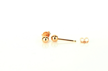 14K Rose Gold Ball Stud Earrings With Push Back 3mm to 10mm / Stud Earrings for Womens Kids / Everyday Earrings / Aretes de Oro Real Rosado Para Mujer y Niños
