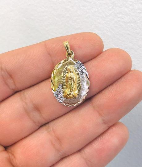 18K Gold Filled Virgen de Guadalupe Tri-Color Pendant 26x18mm Unisex Catholics Jewelry / Our lady of Guadalupe Pendant / Dije de la Guadalupe Tres Colores en Oro Laminado