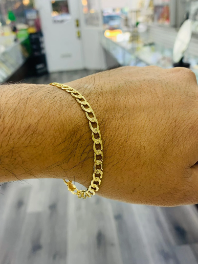 Cuban Curb Bracelet for Mens / Diamond Cut Cuban Link Bracelet 8" / Gold Bracelet