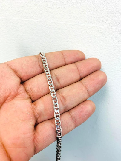 Mens 925 Sterling Silver Bracelet Rhodium Mariner Link 8" 6.7g 4.5mm