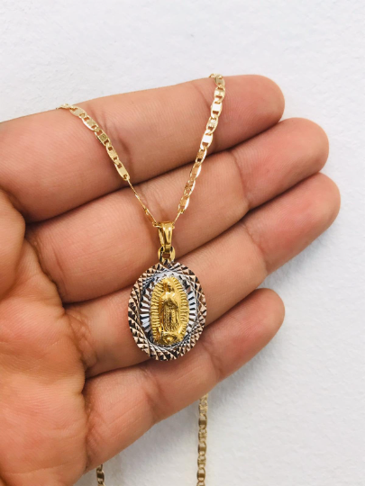 PrimeJewelry269 - 14K Gold Filled Virgen De Guadalupe Diamond Cut Necklace 26x18 Valentino Chain 20"