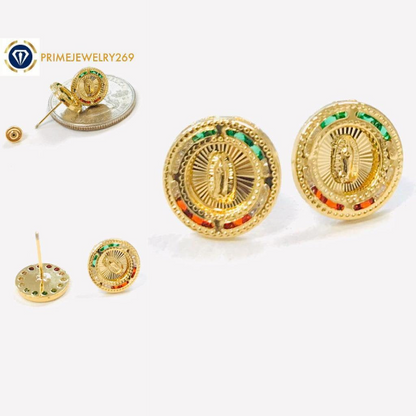 14K Gold filled Virgen de Guadalupe Earrings Screw Back Stud Earrings 10x10mm / Mexican Flag Earrings / Womens Earrings / Aretes de Guadalupe en Oro Laminado