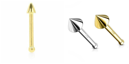 14k Yellow/White Gold Spike Nose Stud Ring / Body Jewelry / Nose Stud Piercing / Nose Ring / Aretes para la Nariz en Oro Real 14K / Spike Nose Ring / Women's Jewelry / Gold Piercing