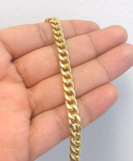 14K Hollow Yellow Gold Miami Men's Cuban Curb Link Bracelet 7.25” 6.7mm 13g