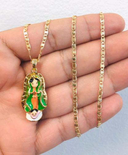 14K Gold Filled Guadalupe Necklace 16", Kids Version Virgen de Guadalupe Pendant