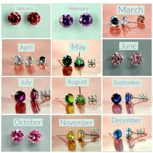 14K Solid White Gold 3mm-6mm Round Stud Earrings, Birthstone Push back Earrings