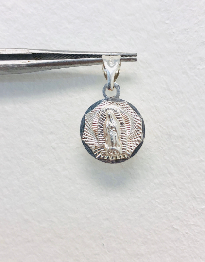 925 Sterling Silver Virgen de Guadalupe Pendant 16x13mm