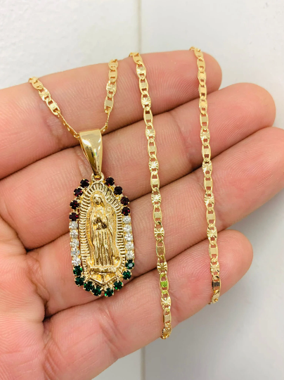 CZ Virgen de Guadalupe Necklace Valentino Chain Virgin Mary Necklace / Looks Like Gold Pendant / Dije de la Guadalupe / Gold Filled Jewelry