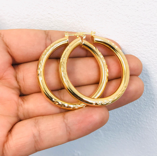 Gold Filled Hoop Earring Diamond Cut 1.8x1.6"