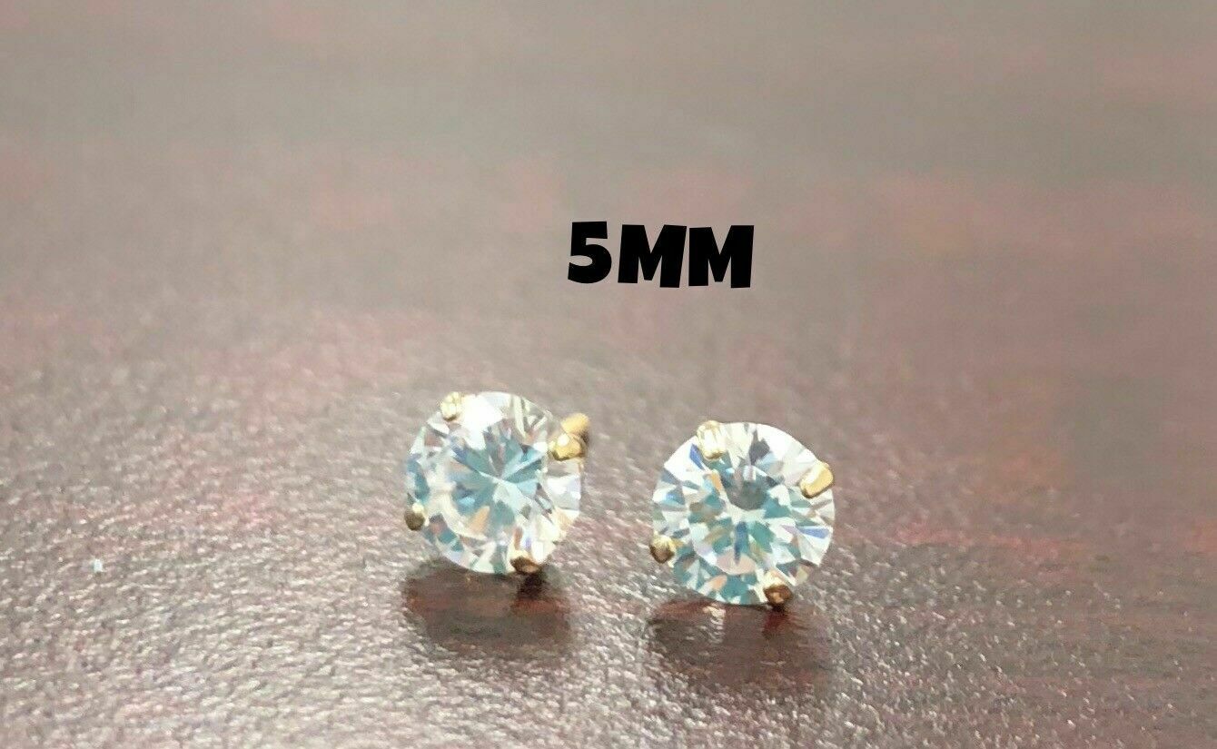 5mm CZ Stud Round Solitaire Earrings Screw Back Womens Mens 10K Yellow Real Gold Everyday Minimalist Earrings Unisex/ Aretes de Oro Zirconia