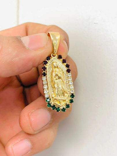 Small Virgen de Guadalupe Pendant CZ Stones Patroness of Mexico / Dainty Pendant / Guadalupe Jewelry / Everyday Pendant / Dije de Guadalupe