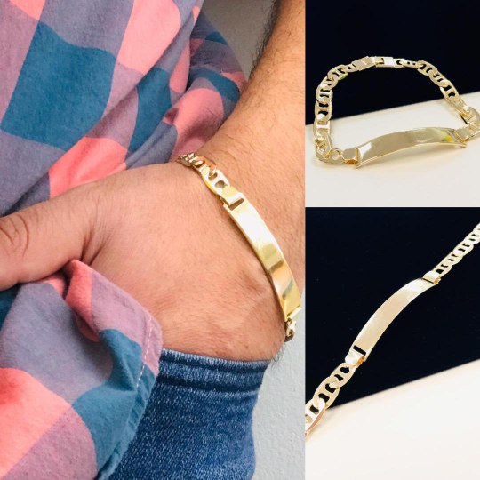 Mens ID Bracelet 14K Gold Filled, Mariner Link Bracelet 8.25” FREE ENGRAVING