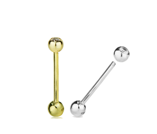 Body Jewelry Piercing Ball Barbell Tongue Ring 14K Yellow/White Real Gold For Womens Ladies Girls / Aretes del Ombligo en Oro Solido Real Para Mujer