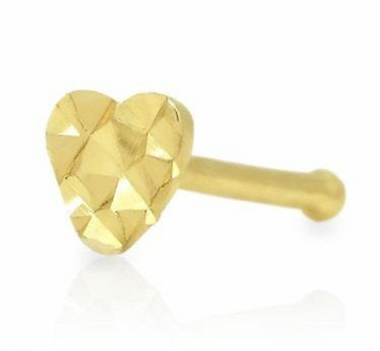14k Yellow/White Gold Heart Nose Ring / Heart Nose Piercing / Nose Ring / Women's Nose Ring / Diamond Cut Heart Nose Ring / Aretes de la Nariz / Aretes Para La Nariz en Oro Real 14K