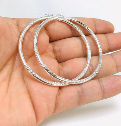 925 Sterling Silver Hoop Earrings 2.4x2.3" for Womens with Diamond cut