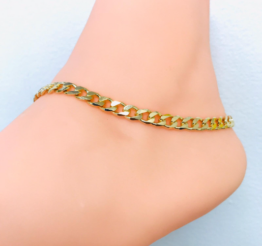 18K Gold Filled Cuban Link Anklet Bracelet 10” / Anklet Bracelet For Women / Bracelets / Pulseras para el Pie / Tobilleras para Mujer Oro Laminado