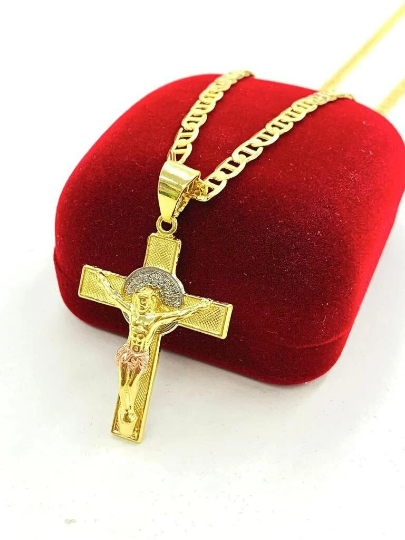 Mens Womens Cross Crucifix Necklace Pendant Jesus Charm Cadena Dije de Cruz 37x25mm CN001