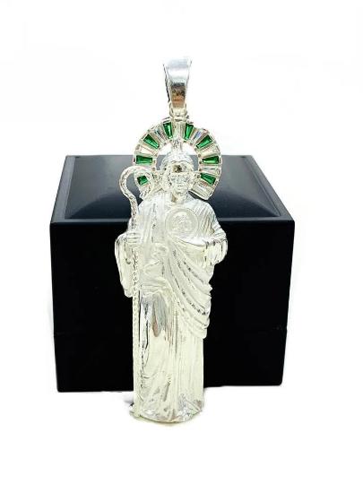 925 Sterling Silver San Judas Pendant Charm St Jude Medal 3x1" Dije de San Judas Plata