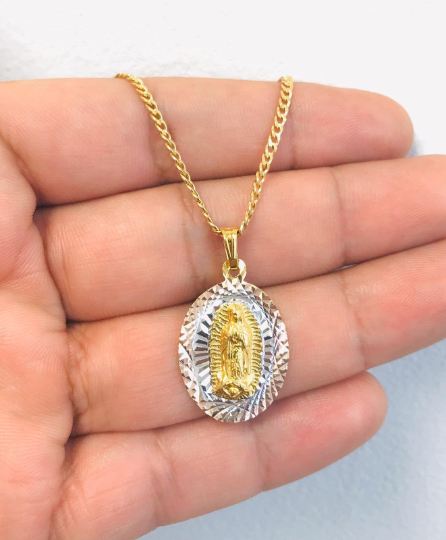 18K Gold Filled Virgen de Guadalupe Necklace 20" Dainty Pendant 20x13mm / Everyday Necklace for Womens / Cadena y Dije de la Guadalupe en Oro Laminado / Valentine´s Gift