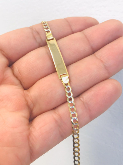 14K Yellow/White Gold Baby ID Bracelet 6” 3.7g 3.7mm / Free Engraving