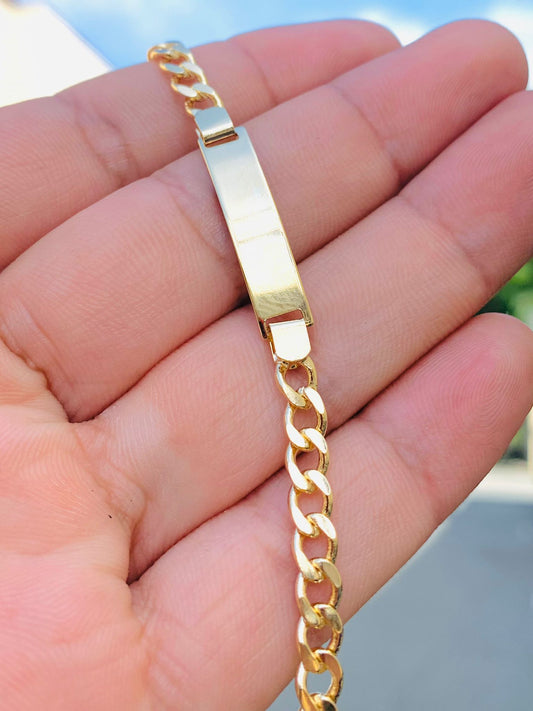 Baby ID Bracelet Cuban Link 5.5" 18K Gold Filled Bracelets Children Kids / Pulsera para Niños en Oro Laminado