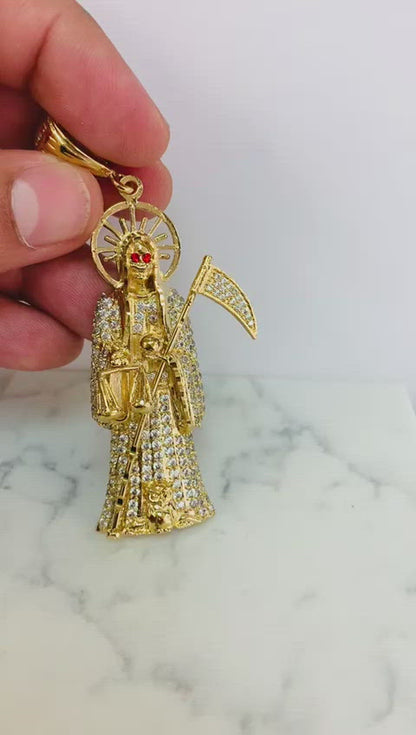 Santa Muerte CZ Necklace 24" 39g 6mm / Santa Muerte Pendant / Gold Filled Necklace / Dije de la Santa Muerte