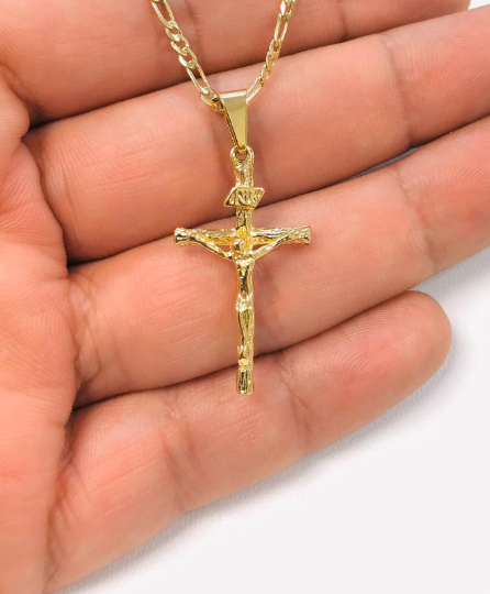 Gold figaro chain discount with cross pendant