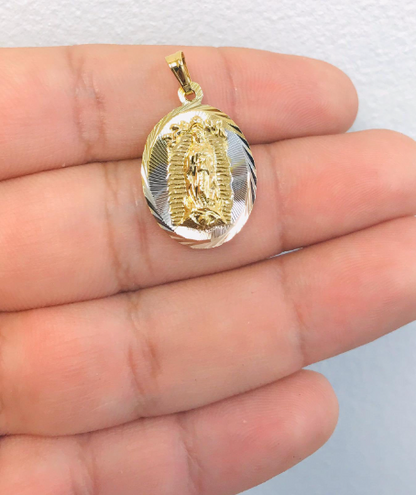 18K Gold Filled Virgen de Guadalupe Necklace Pendant 26x18mm 20"