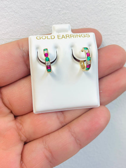 Mexican CZ Huggies Earrings 13x13mm 10K Solid Gold