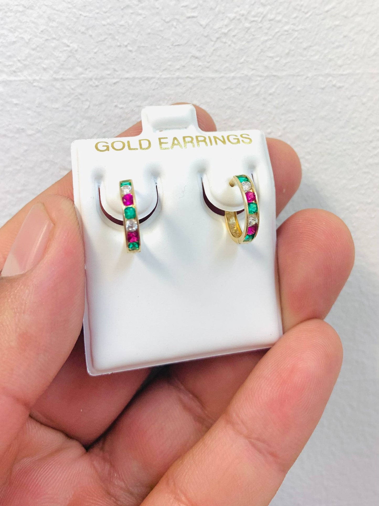 Mexican CZ Huggies Earrings 13x13mm 10K Solid Gold