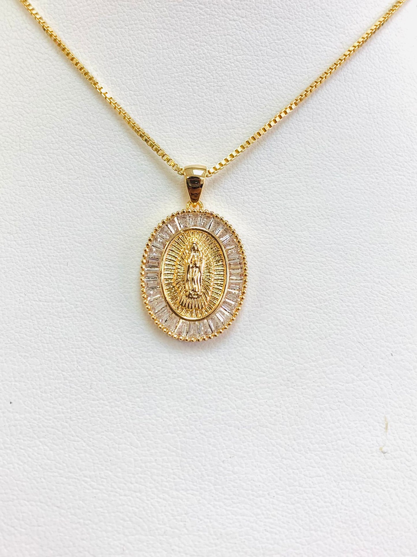 Virgen De Guadalupe Necklace Box Link Chain 14K Gold Filled For Womens Girls Gifts