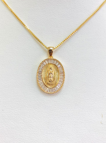 Virgen De Guadalupe Necklace Box Link Chain 14K Gold Filled For Womens Girls Gifts