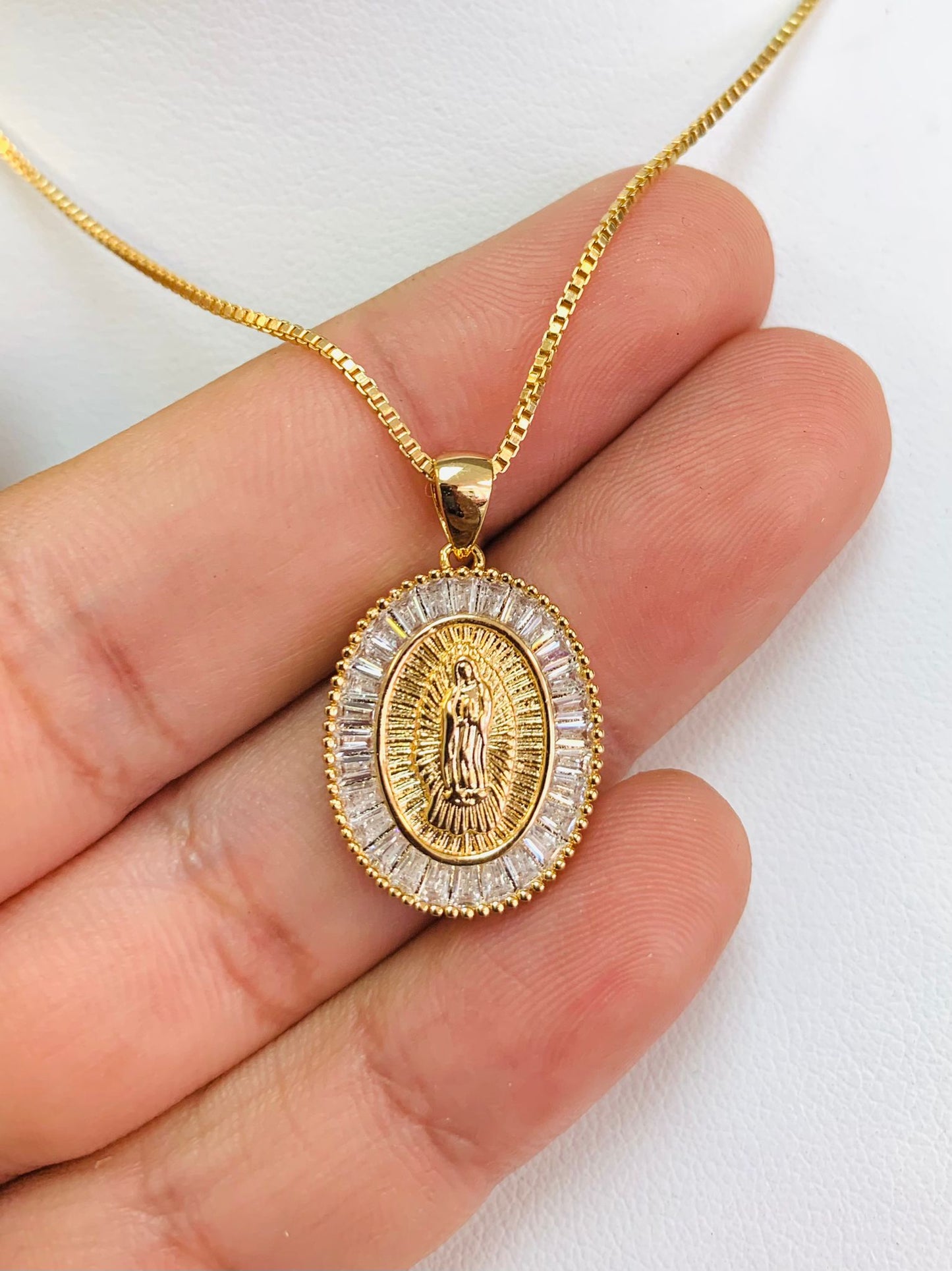 Virgen De Guadalupe Necklace Box Link Chain 14K Gold Filled For Womens Girls Gifts