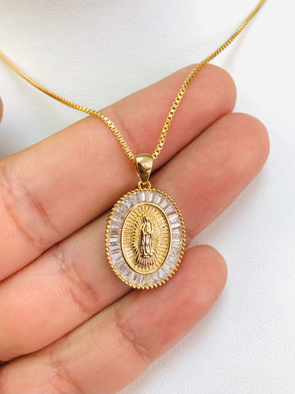 Virgen De Guadalupe Necklace Box Link Chain 14K Gold Filled For Womens Girls Gifts