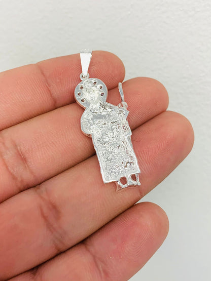 925 Sterling Silver CZ San Judas Pendant 1.5" 5g Unisex / Dije de San Judas en Plata Pura