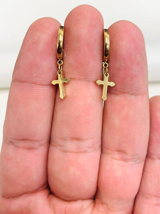 Stainless Steel Cross Huggies Earrings For Womens or Mens