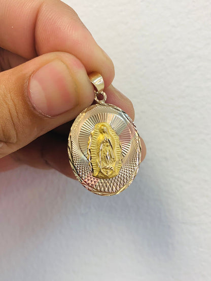 14K Solid Gold Double Face Guadalupe Jesus Pendant / Two Sided Jesus Guadalupe Pendant / Dije de Guadalupe y Jesus en Oro Real 30x21mm