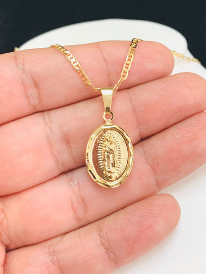 Virgen de Guadalupe Pendant • Mariner Link Necklace • Dije de Guadalupe 20x13mm • Everyday Necklace