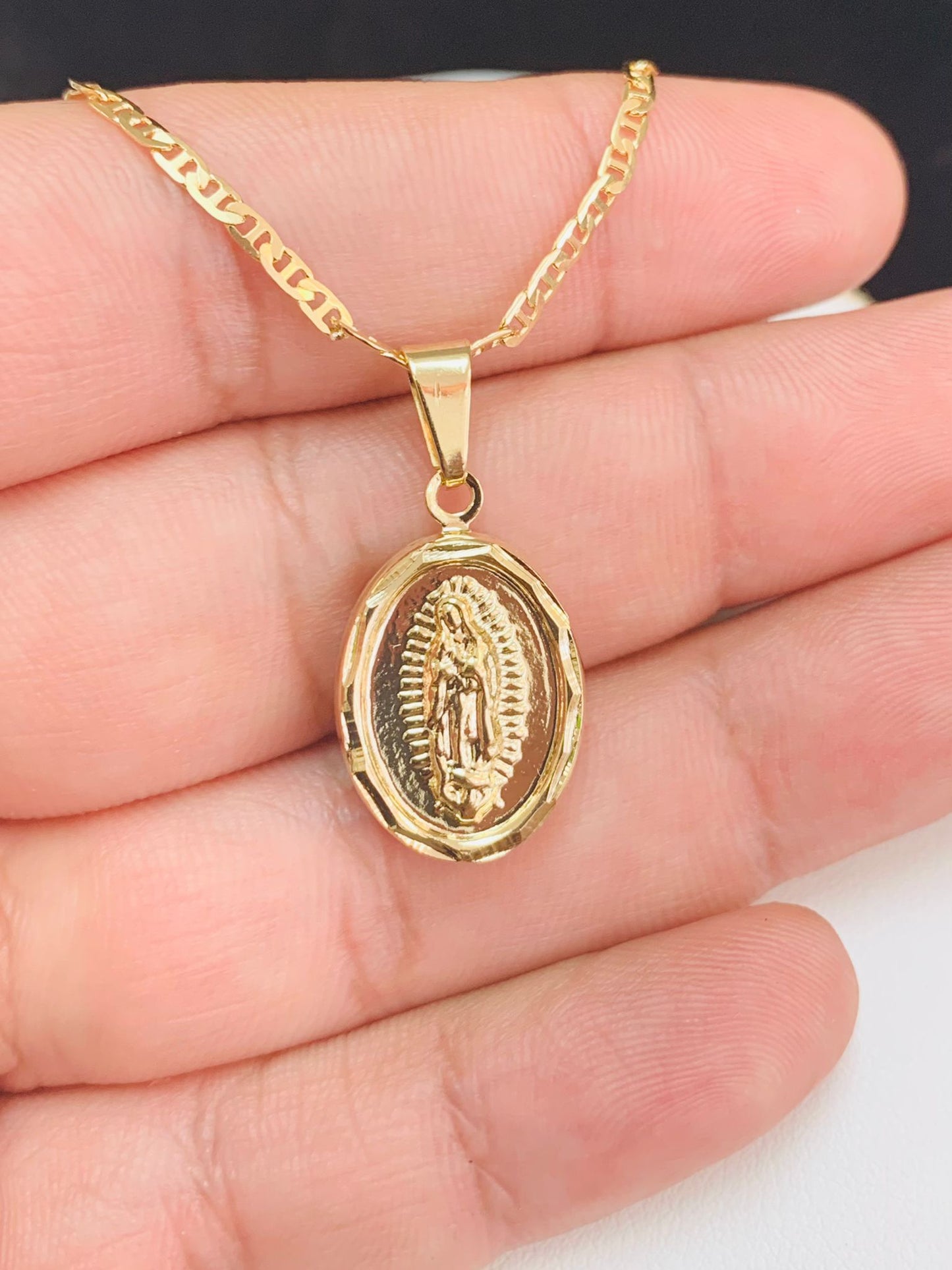 Virgen de Guadalupe Pendant • Mariner Link Necklace • Dije de Guadalupe 20x13mm • Everyday Necklace