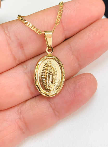 Virgen de Guadalupe Pendant • Mariner Link Necklace • Dije de Guadalupe 20x13mm • Everyday Necklace