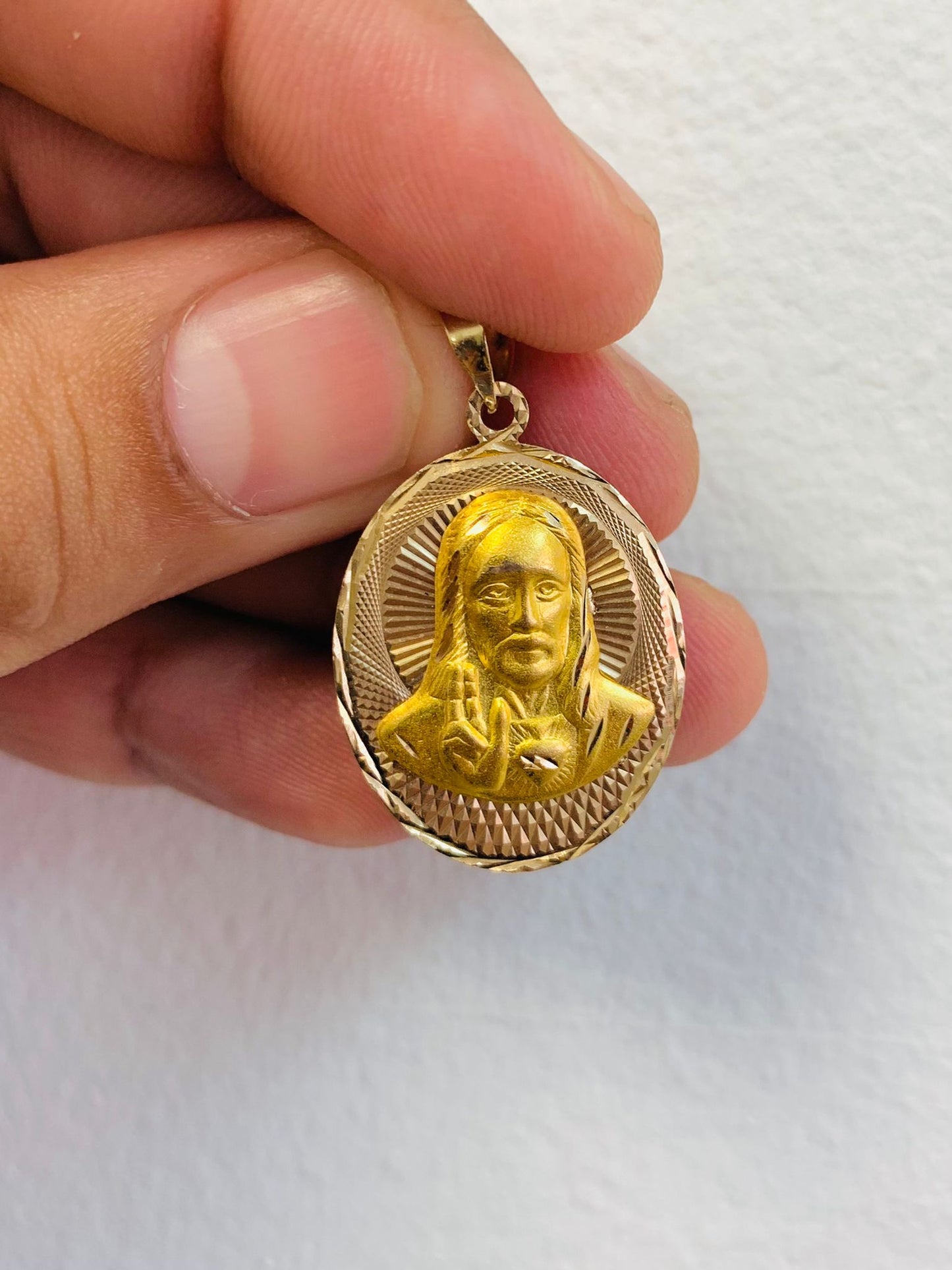 14K Solid Gold Double Face Guadalupe Jesus Pendant / Two Sided Jesus Guadalupe Pendant / Dije de Guadalupe y Jesus en Oro Real 30x21mm