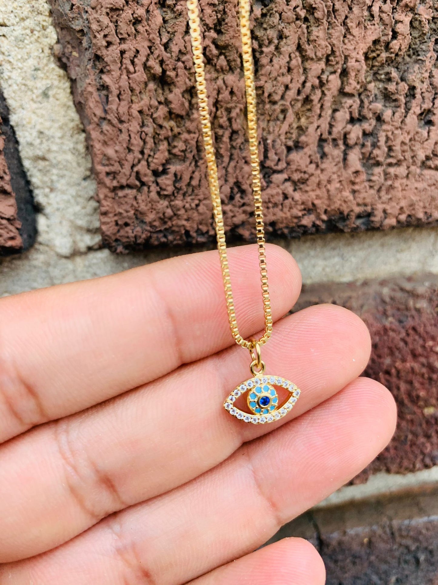 Evil Eye Necklace Pendant with Box Link Chain 20" for Womens Gold Filled Everyday Necklace Protection & Good Luck Jewelry / Cadena Dije de Mal de Ojo 10x13mm Para Mujer