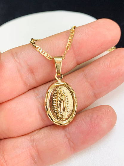 Virgen de Guadalupe Pendant • Mariner Link Necklace • Dije de Guadalupe 20x13mm • Everyday Necklace