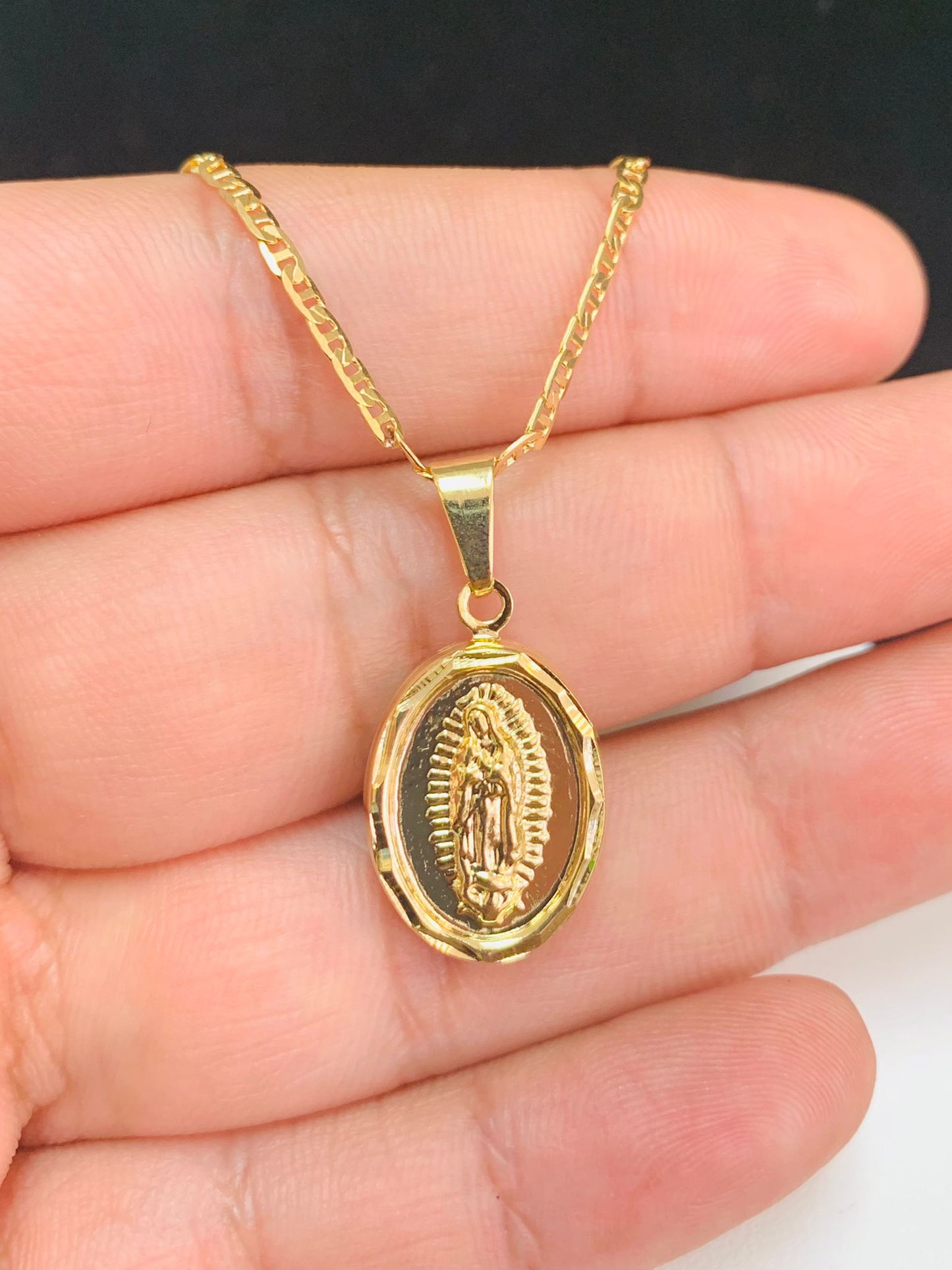 Virgen de Guadalupe Pendant • Mariner Link Necklace • Dije de Guadalupe 20x13mm • Everyday Necklace