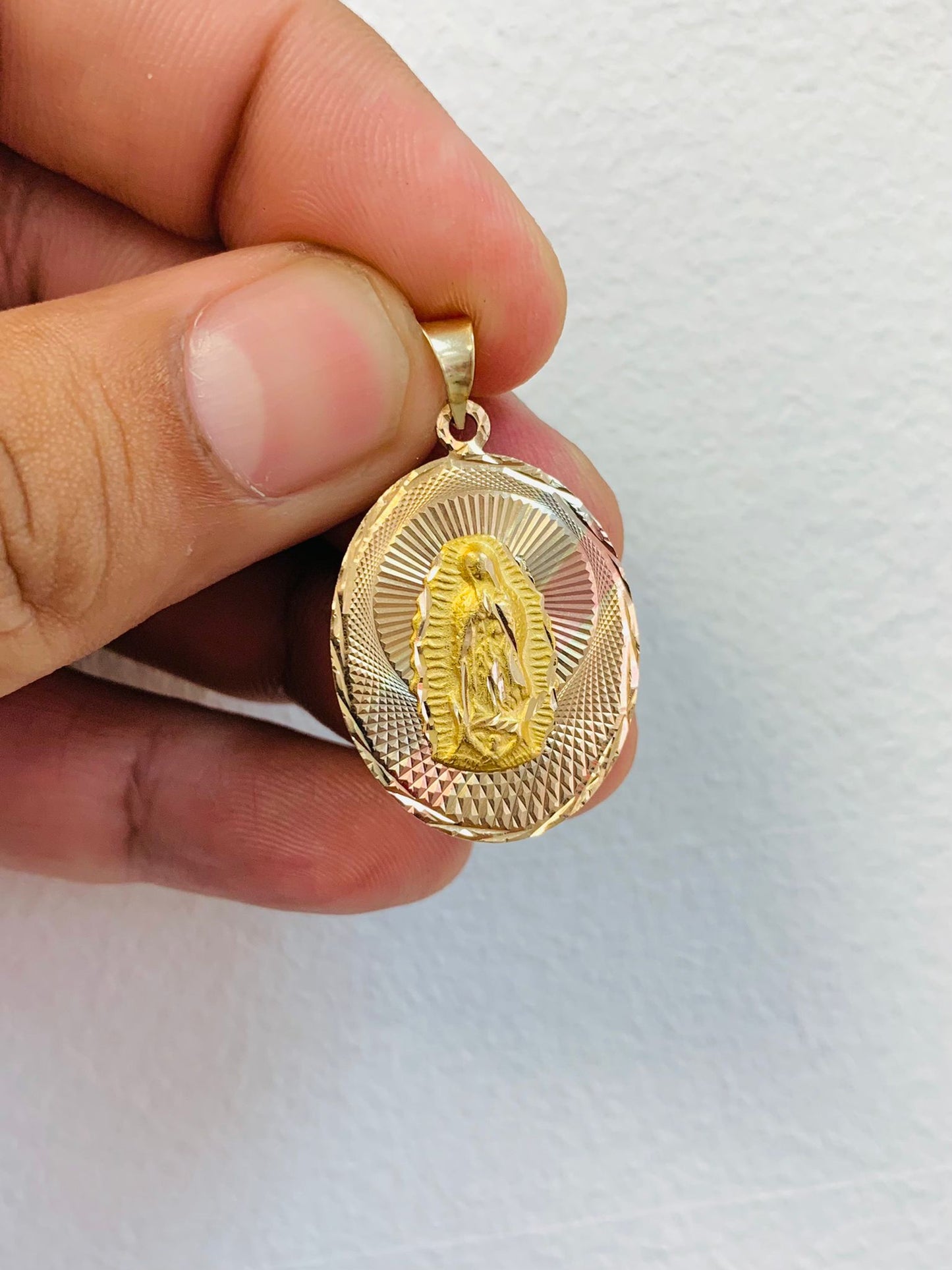 14K Solid Gold Double Face Guadalupe Jesus Pendant / Two Sided Jesus Guadalupe Pendant / Dije de Guadalupe y Jesus en Oro Real 30x21mm