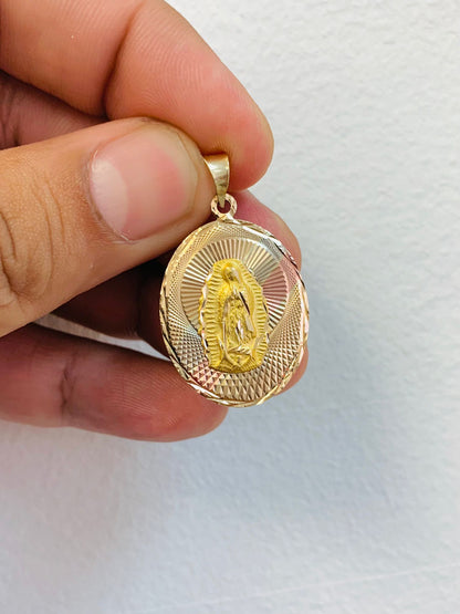 14K Solid Gold Double Face Guadalupe Jesus Pendant / Two Sided Jesus Guadalupe Pendant / Dije de Guadalupe y Jesus en Oro Real 30x21mm