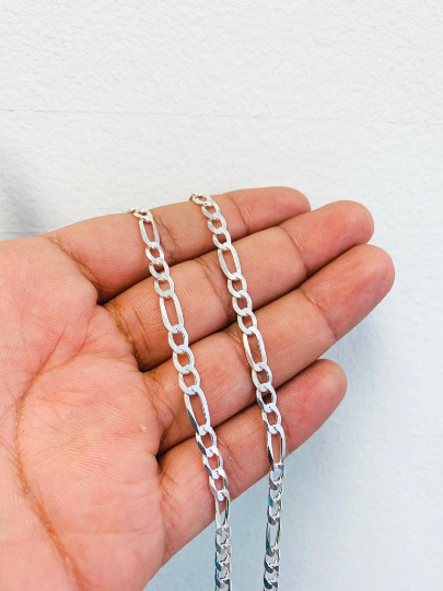 925 Sterling Silver Figaro Link Chain Necklace for Men 24" 16g 5mm / Mens Figaro Link Necklace / Cadena Figaro Link en Plata Pura Para Hombre