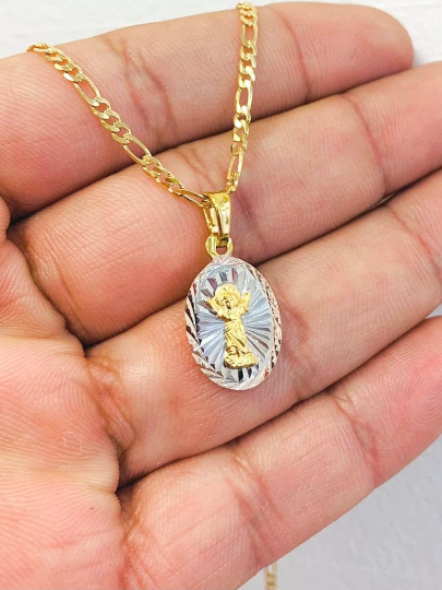 18K Gold Filled Divino Niño Necklace 20" Figaro Link 20x13mm / Divino Nino Pendant / Regalos de Navidad / Dije del Divino Nino Con Cadena Figaro Link