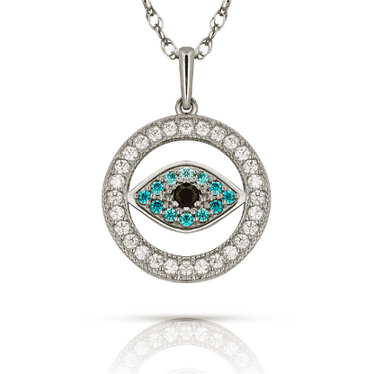 14K Yellow & White Gold Dainty Round Cubic Zirconia Shape Talisman Evil Eye Pendants / Dainty Evil Eye Pendant / Dije de Mal de Ojo Oro Solido Real / Protection Jewelry