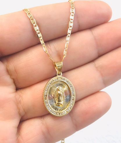 14K Gold Filled Tri-Color Pendant Virgen Guadalupe Necklace 16 to 20 For Womens - Prime Jewelry 269